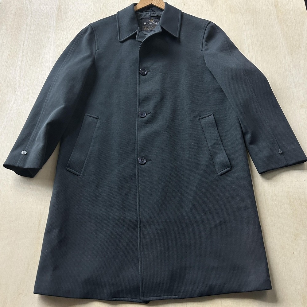 Vintage Rainfair Coat Mens 40 Gray Polyester Rain Topcoat Lined Water Resistant